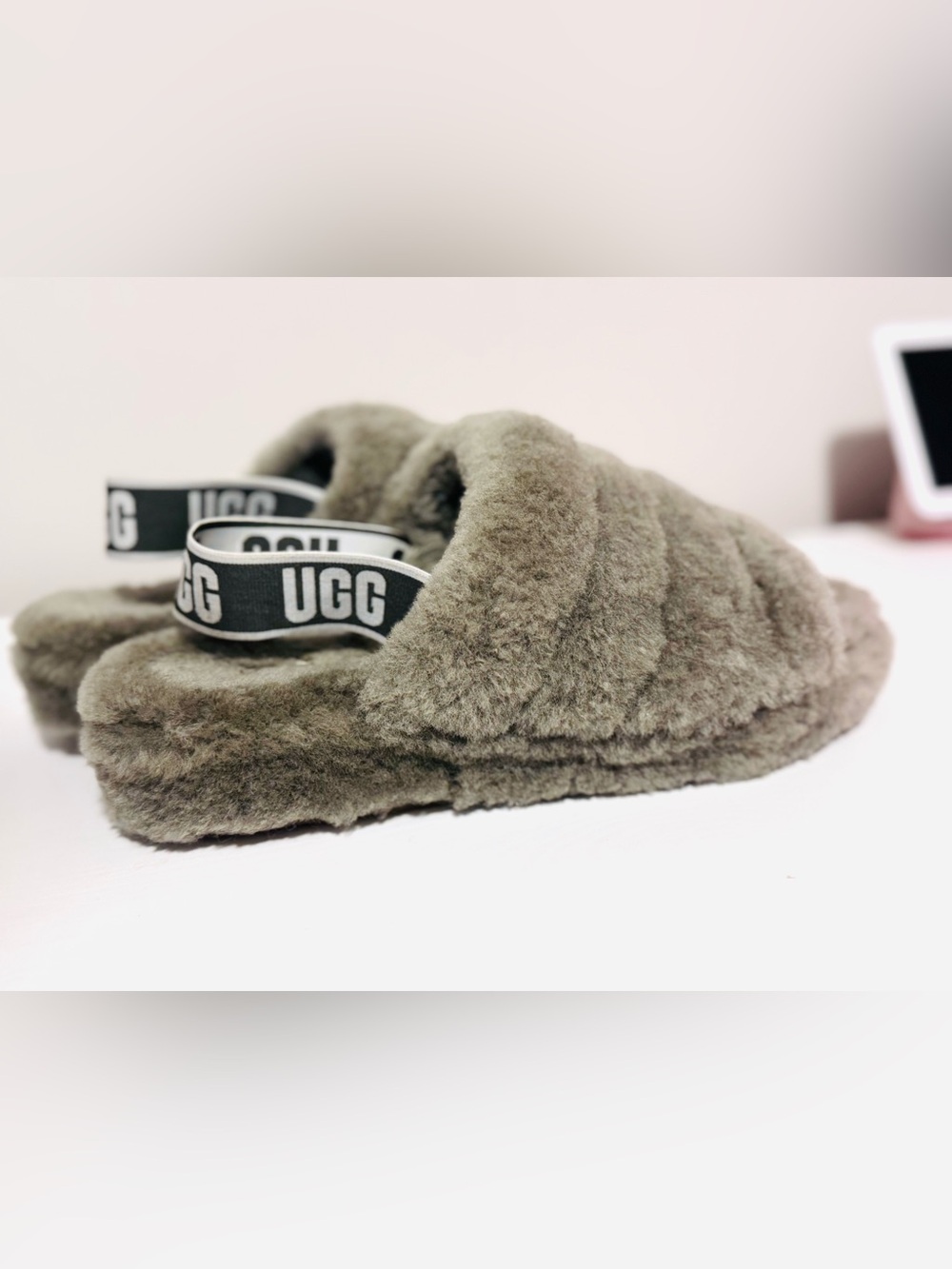 UGG Fluff Yeah Slide Charcoal Grey Sheepskin Slingback size 10